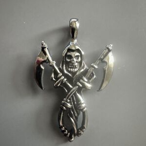 Skull Sword Axe Knife Pendant Stainless Steel Cuban Link 24 Inch Men’s Viking